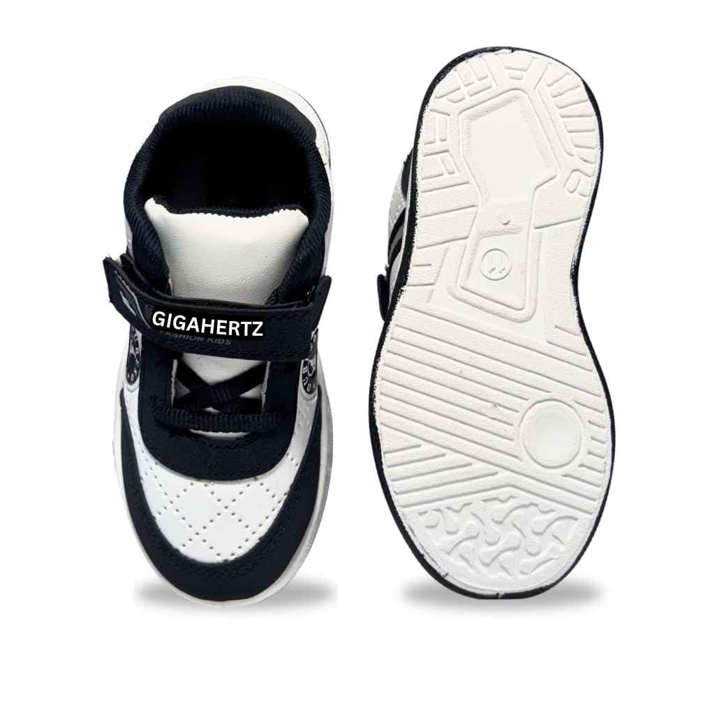 GIGAHERTZ Kids Sports Shoes for Boys & Girls | Lightweight Comfortable Sneakers with Hook & Loop Strap | Breathable Casual Running Shoes for Children (BLACK, UK Footwear Size System, Little Kid, Age Range, Medium, 4 Years, 4.5 Years)
