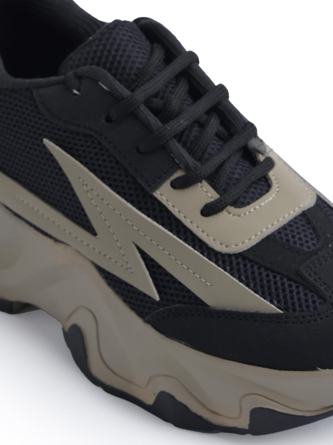 JM LOOKS Women's Chunky Sneakers - Lace up Walking Running Shoes Padded Insole and Non-Slip Womens Casual Shoes - Beige- Black