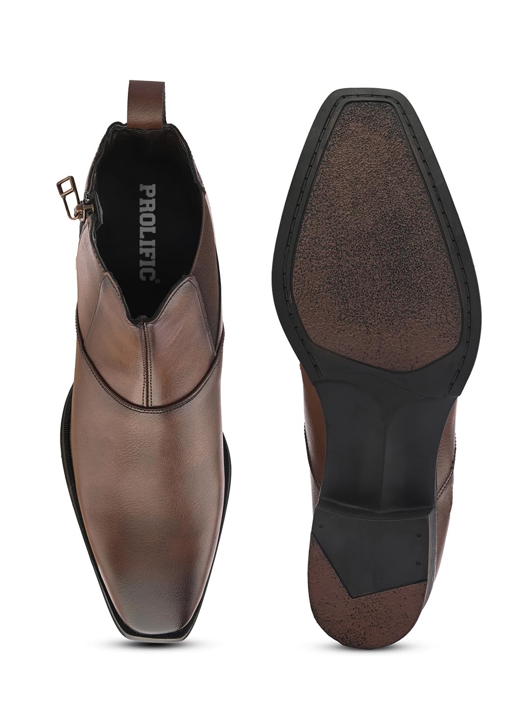 Prolific Men's Chelsea Zipper/Chain Boots | High Ankle Boot| Formal, Office & Casual Wear Shoes | Soft Cushioned Insole, Slip-Resistance, Dynamic Feet Support, Arch Support & Shock Absorption