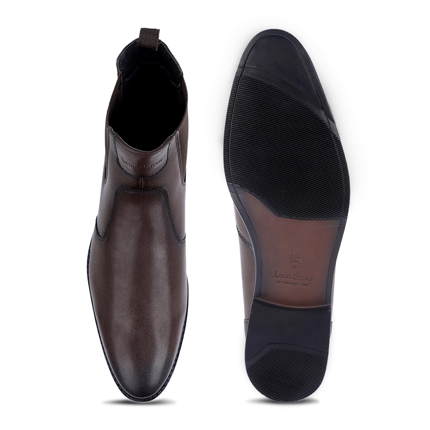 LOUIS STITCH Men's Chelsea Boots | Handcrafted | High Ankle Boot| Comfortable Formal Office & Casual Wear Shoes | Dual Tone Patina Finish | Size-UK012 Brunette Brown (LSRG_CL)