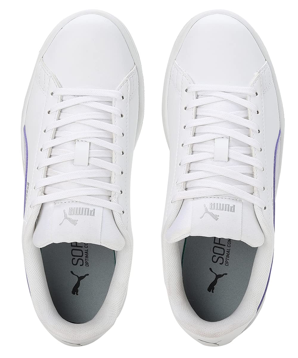 Puma Womens Smashic Wmn White-Spring Lavender-Matte Silver Sneaker - 8UK (39511101)