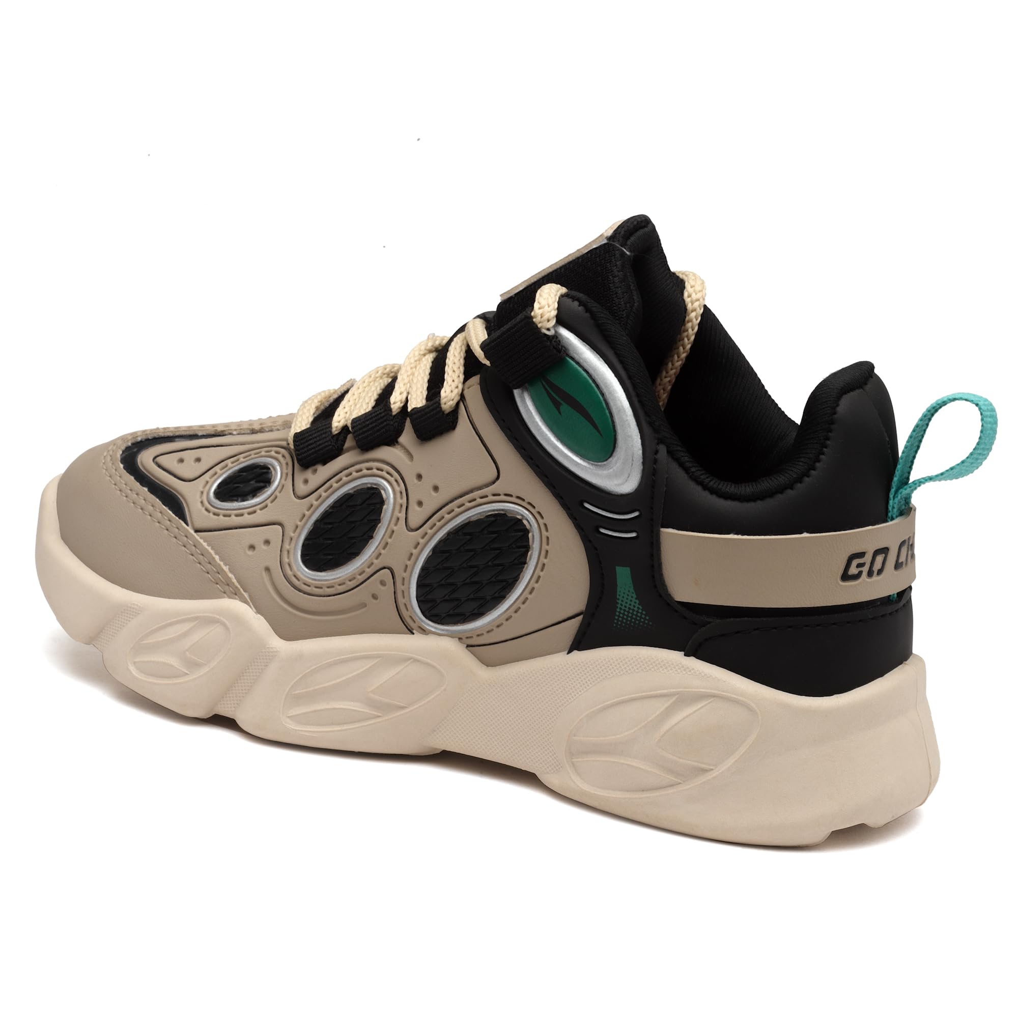 ASIAN Kids VISION-01 Stylish Casual Chunky Sneakers with Laces for Boys, Trendy and Comfortable Shoes Perfect, Walking, and Outdoor Play, Lightweight and Durable Design Suitable for Kids Beige Black