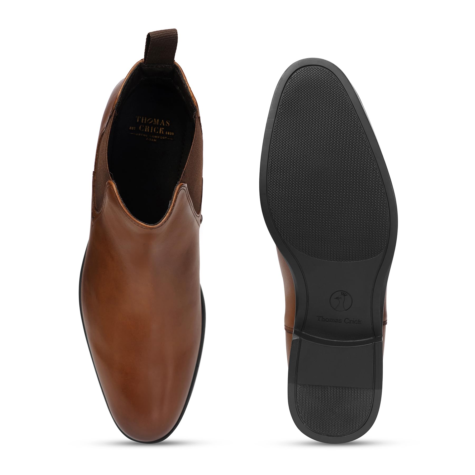 Thomas Crick Chelsea Genuine Leather Slip-On Boots with Cushioned Ortho Insole Tan