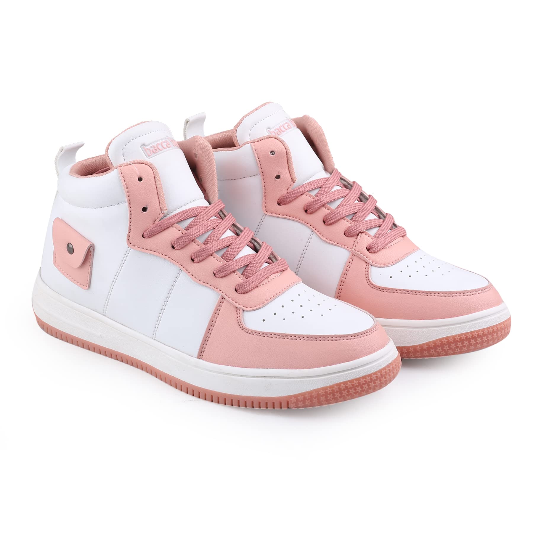 Bacca Bucci Stellar Mid Top Flat Sole Fashion-Forward Women's Sneakers for Any Occasion -Peach