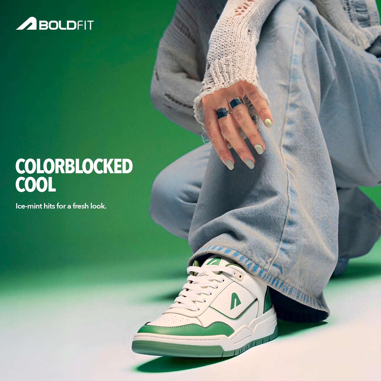 Boldfit Sneakers for Women Comfortable Air Faux Leather Shoes for Woman, Lace-Up Casual Girls Shoe, Lightweight Sneaker Shoes for Woman DripWave, Green, UK 08