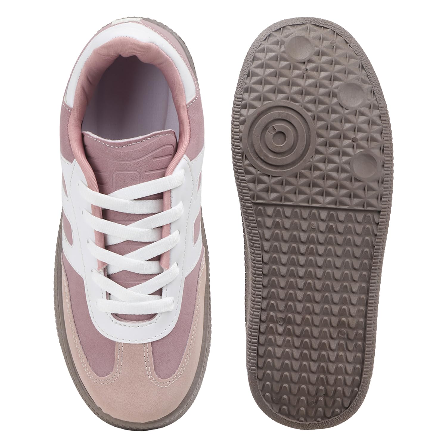 Vendoz Women Casual Color Blocked Retro Sneakers I Cushioned Insole I Comfortable I Lightweight and Stylish Shoes for Girls Pink