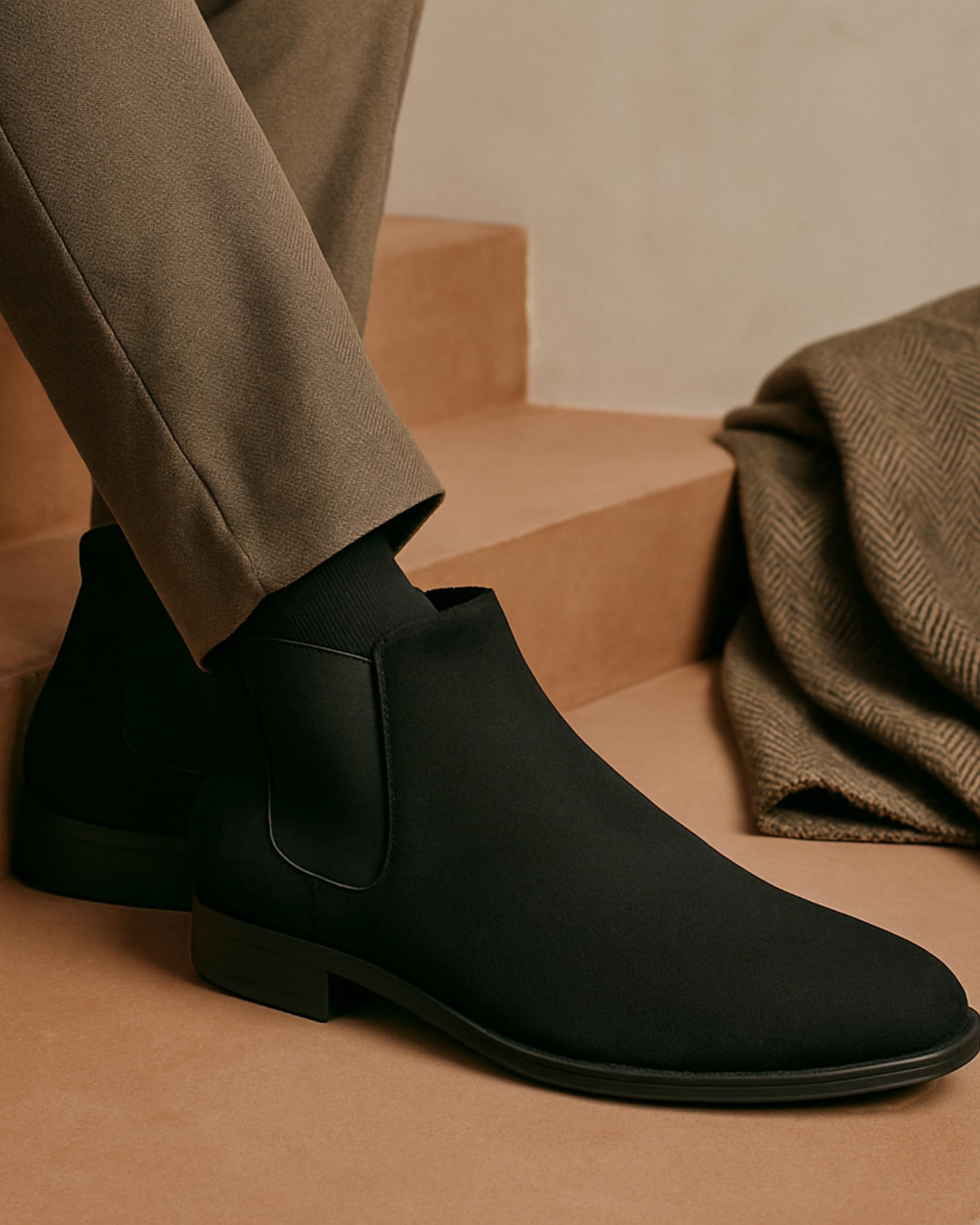Kraasa Men's Slip On Fashion Chelsea Boots | High Tops, Soft Cushioned Insole, Comfortable Fit, Trendy, Stylish Boots Suede Black UK 11