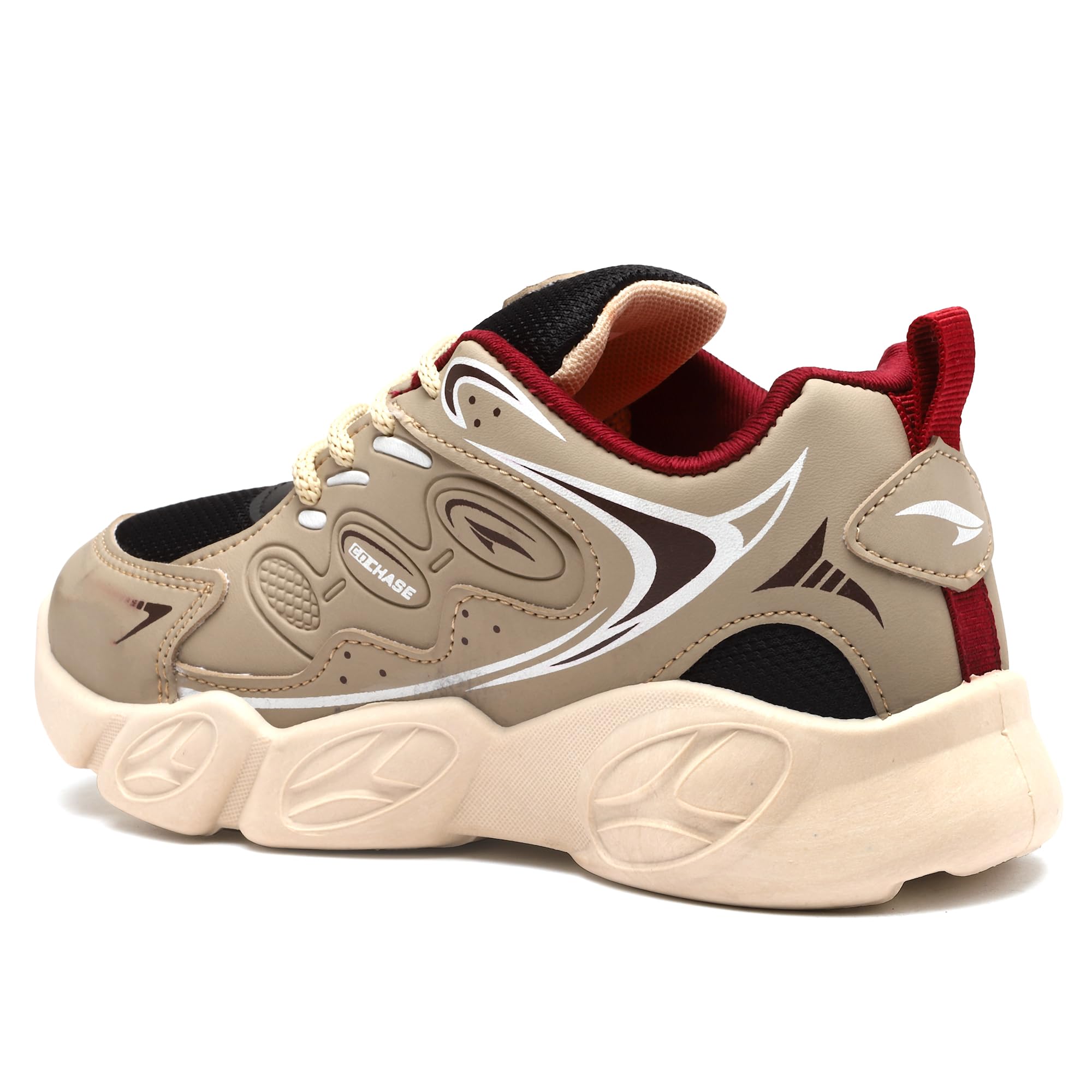 ASIAN Kids VISION-02 Stylish Casual Chunky Sneakers with Laces for Boys, Trendy and Comfortable Shoe Perfect, Walking, and Outdoor Play, Lightweight and Durable Design Suitable for Kids Beige Black