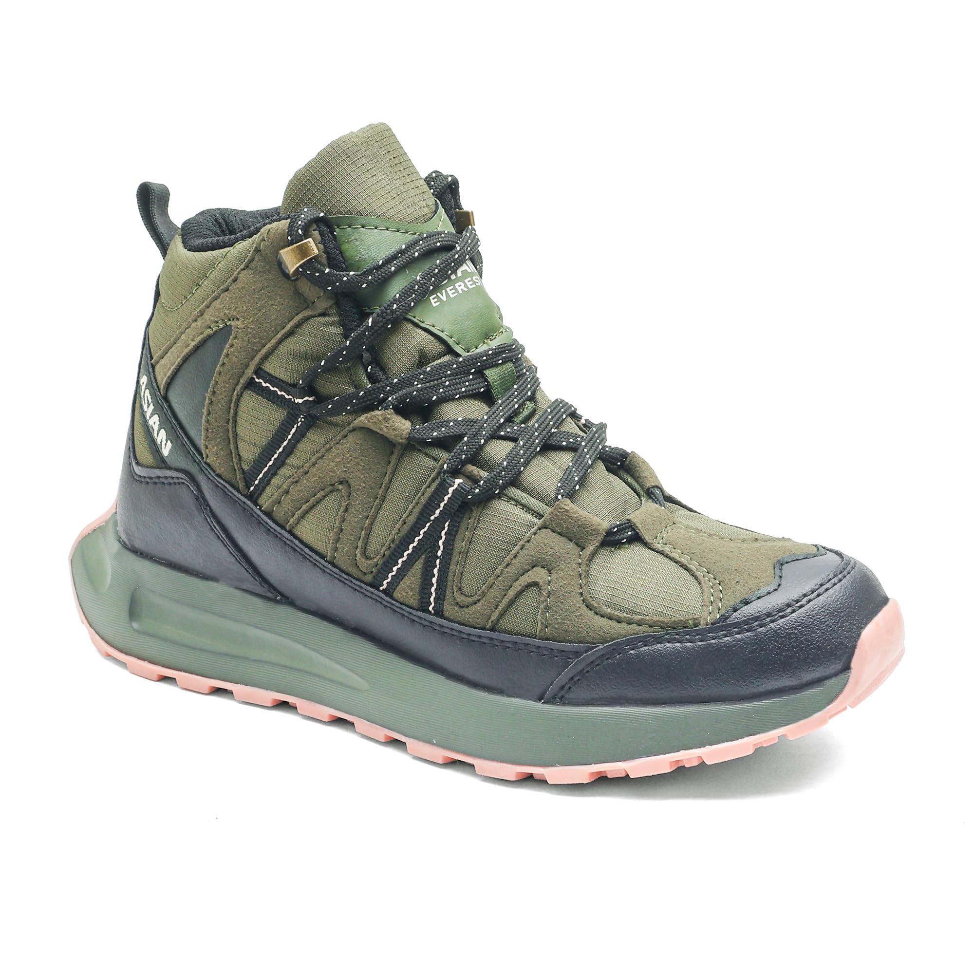 ASIAN Everest W-21 Women’s Trekking & Hiking Shoes | Durable Outdoor Footwear with Anti-Slip Outsole, Soft Cushion Comfort & Water-Resistant Upper | Ideal for Travel, Biking & Trails Olive Black