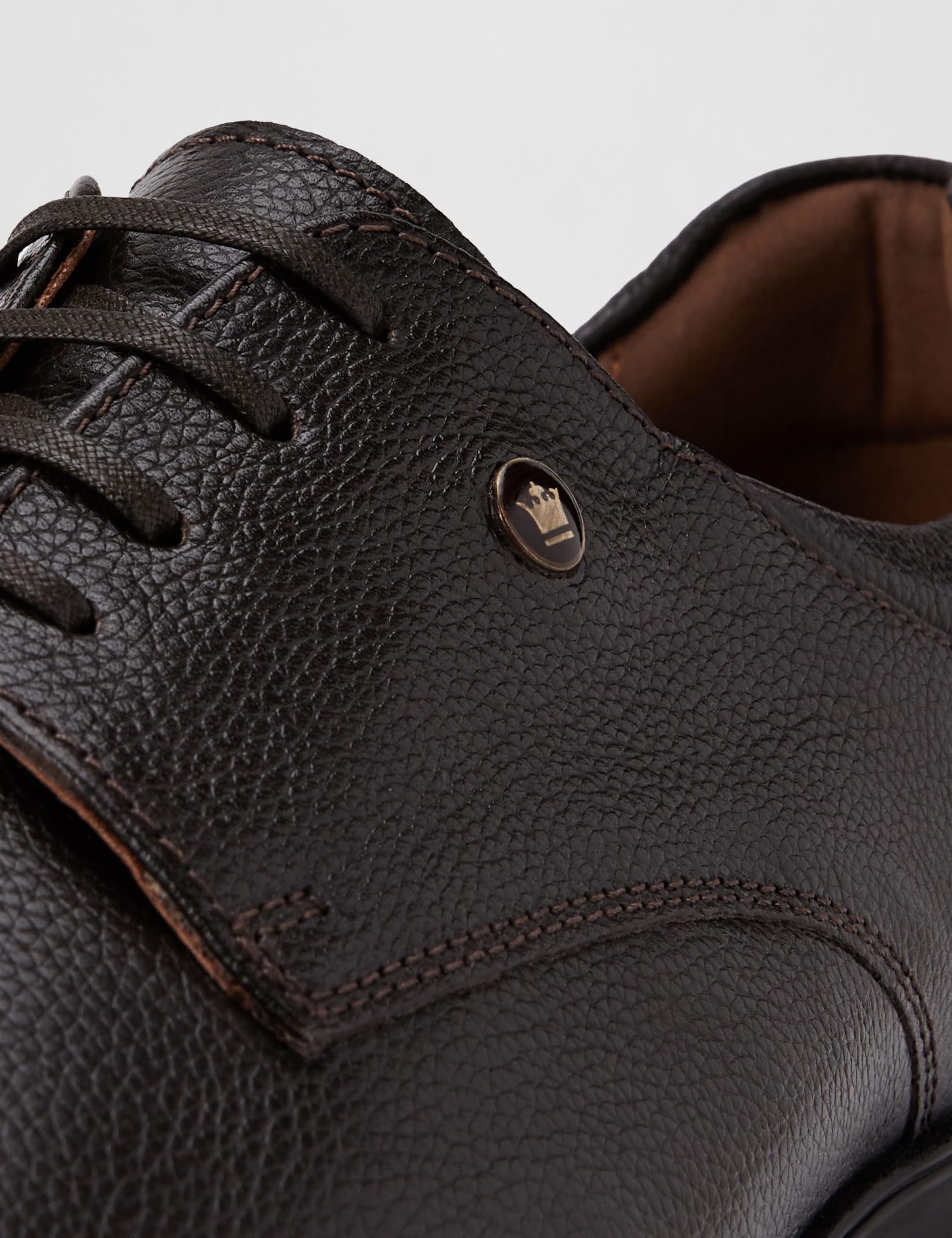 Louis Philippe Men Dark Brown Formal Leather Derby Shoes, 10 UK