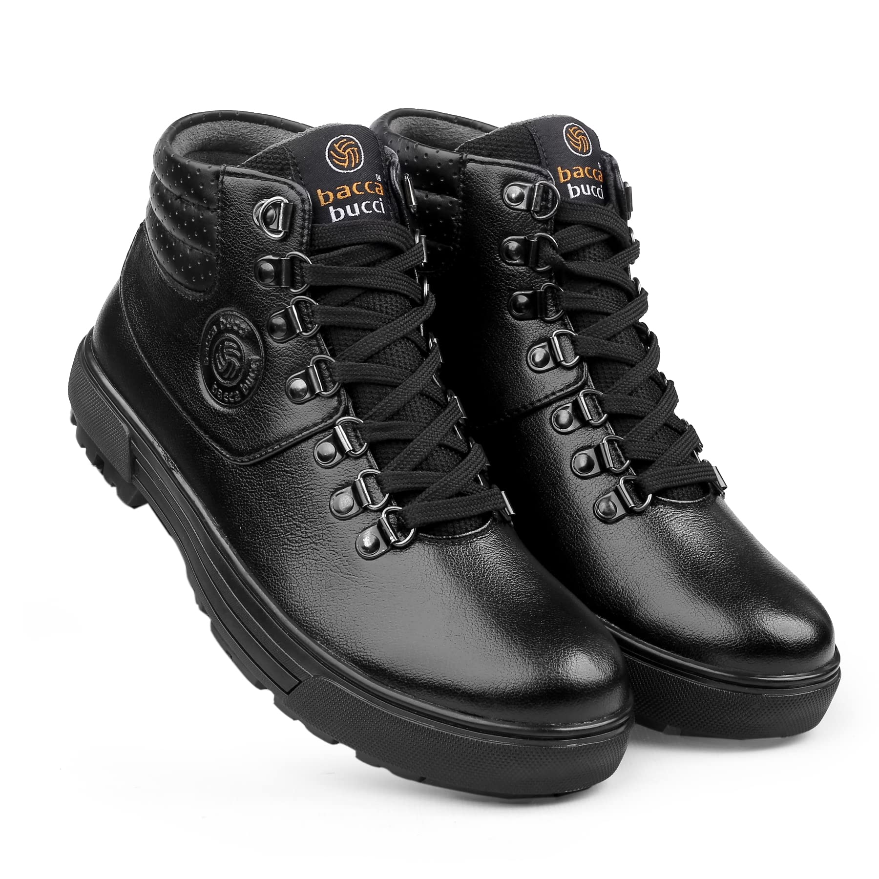 Bacca Bucci® Trooper Motorcycle Work Combat Casual Dress Derby Boots for Men- Black, Size UK 07