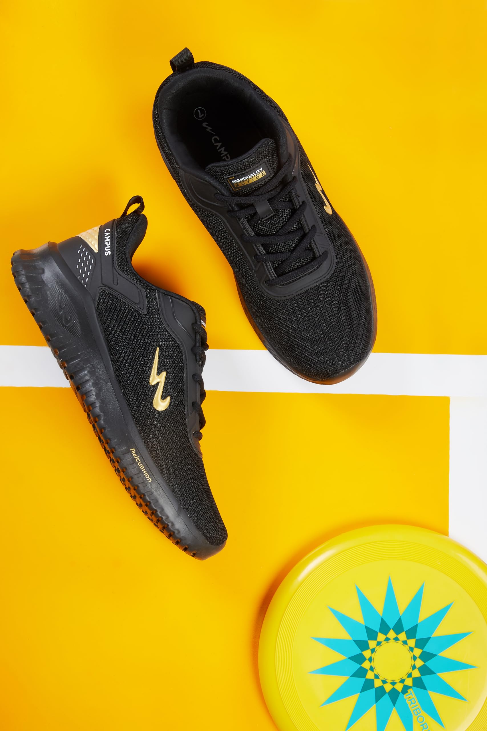 Campus Men's Wells BLK/Gold Running Shoes - 8UK/India CG-552