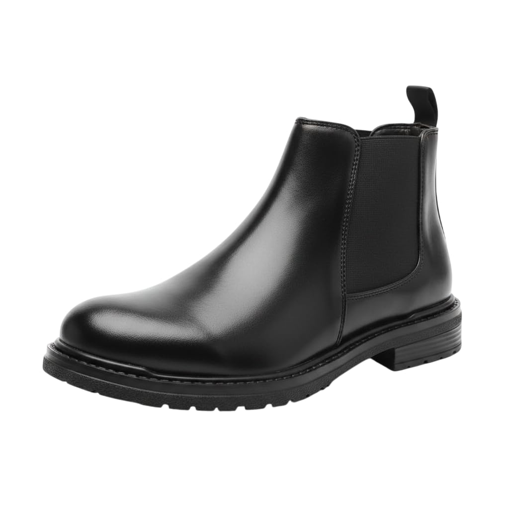 VAIBHAV ENTERPRISES Men's Black Premium Synthetic Leather Slip-On Formal Shoes for Men | Classic Ankle Boots with Anti-Slip Sole | Office, Party & Casual Wear 06 (UK/INDIA)