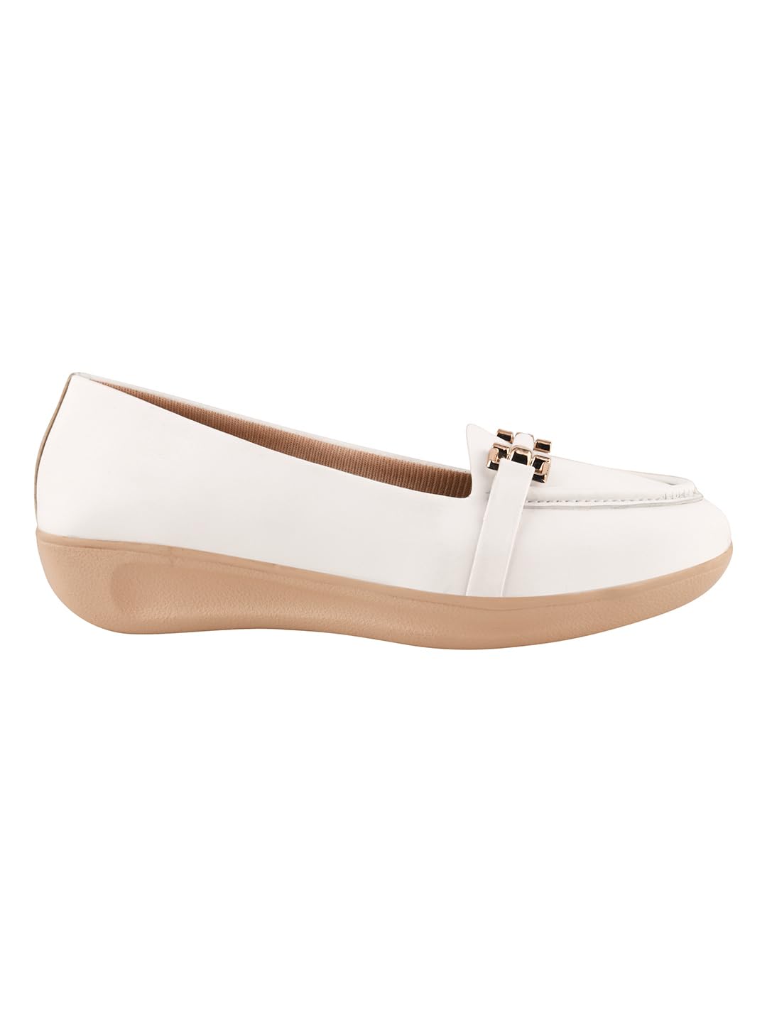 Urban Sage Comfort Loafers – Sophisticated White Slip-Ons with Gold Hardware for Women & Girls EU42