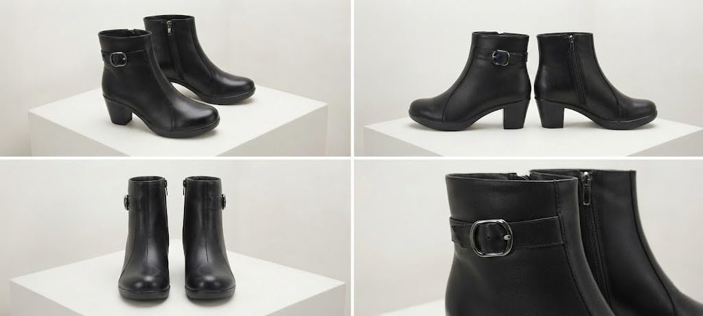 Ladies Boot Black with Buckle Detail and Side Zip