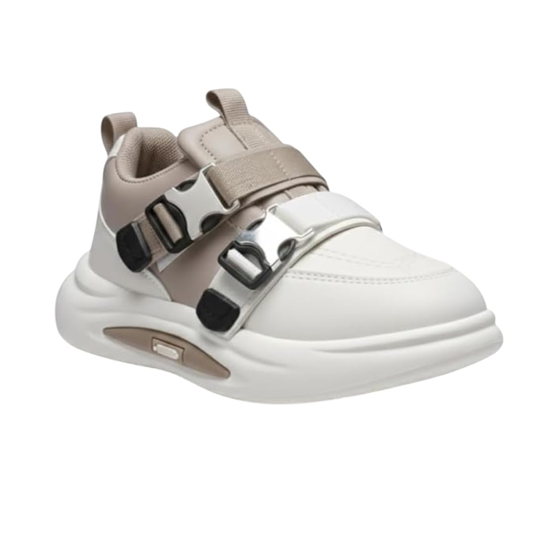 Kids Sports Sneakers, Navy Blue and White, Double Buckle Strap Design, Casual Athletic Shoes (BRN, UK Footwear Size System, Little Kid, Numeric, Medium, 2)