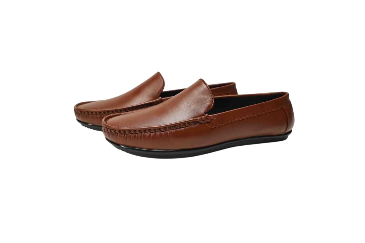 Men's Slip-On Loafers, Faux Leather, Moccasin Style, Crest Emblem, Casual Driving Shoes, Black and Brown (z2 plen Gold-Lofer, UK Footwear Size System, Adult, Men, Numeric, Medium, 10)