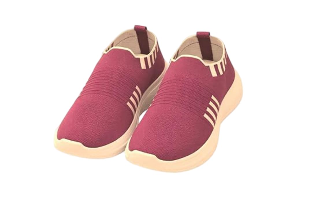 Women’s Slip-On Walking Shoes | Lightweight Mesh Casual Sneakers | Comfortable Cushioned Sole Travel Shoes (Pink, UK Footwear Size System, Adult, Women, Numeric, Medium, 5)