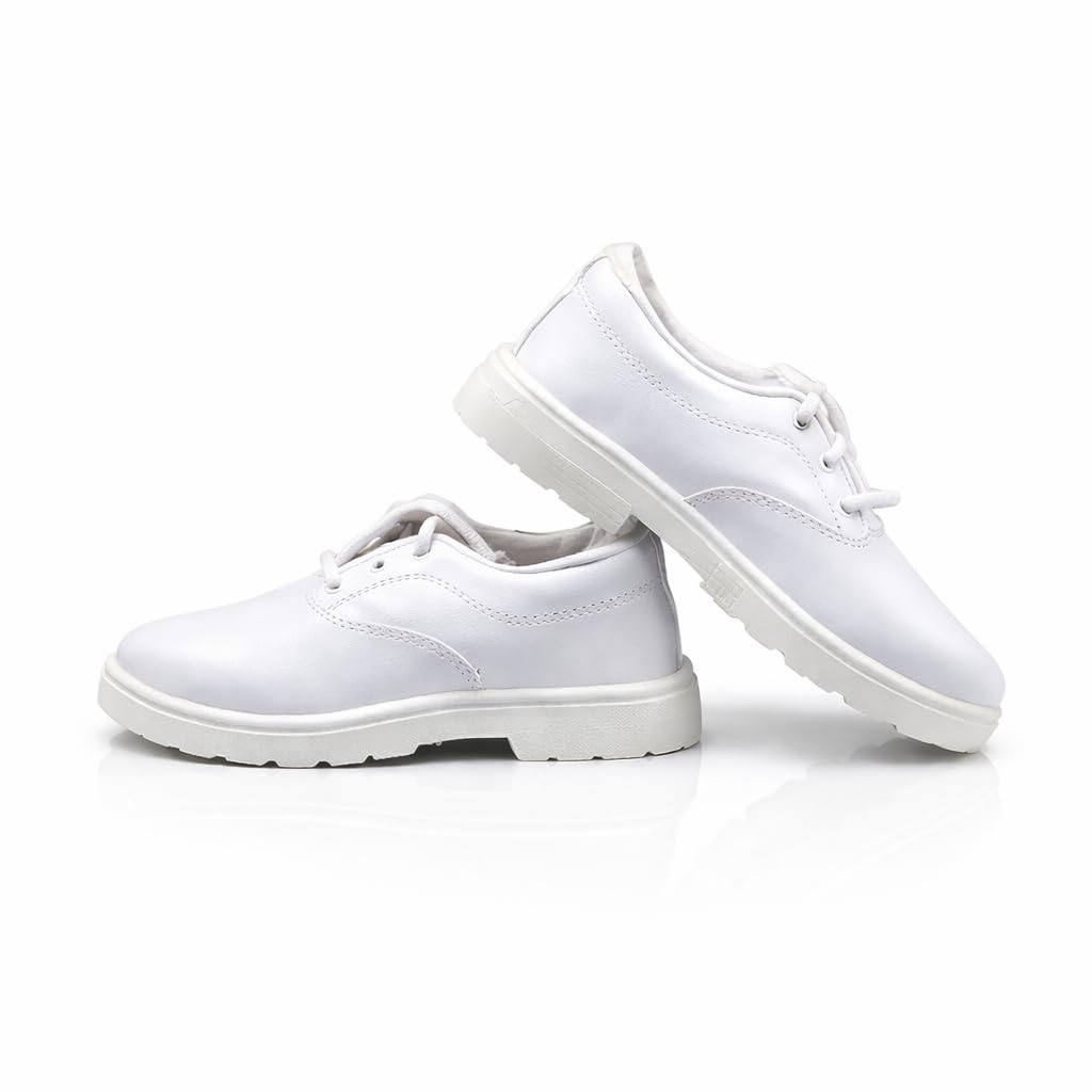 Pransh Collections Unisex School Shoes for Kids | Extra Soft School Shoes for Boys & Girls | Lightweight Formal School Uniform Shoes | Durable & Comfortable (White, UK Footwear Size System, Big Kid, Numeric, Medium, 1)