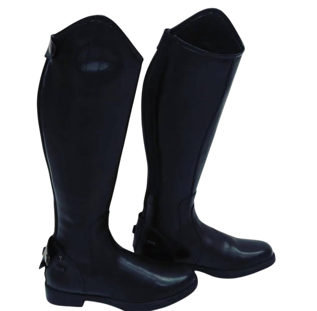 ZOHAM EQUESTRAIN Black Equestrian Riding Boots | Knee-High Leather Horse Riding Boots with Buckle Detail, Durable Outdoor Riding Footwear (6 number)