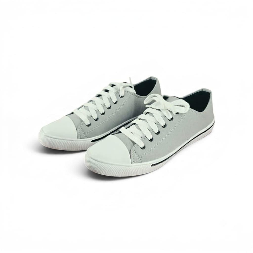 Men's Casual Lace-Up Canvas Sneakers Shoes | Lightweight Everyday Walking Shoes | Comfortable Flat Sole Fashion Footwear | Grey. (UK Footwear Size System, Adult, Men, Numeric, Medium, 6)