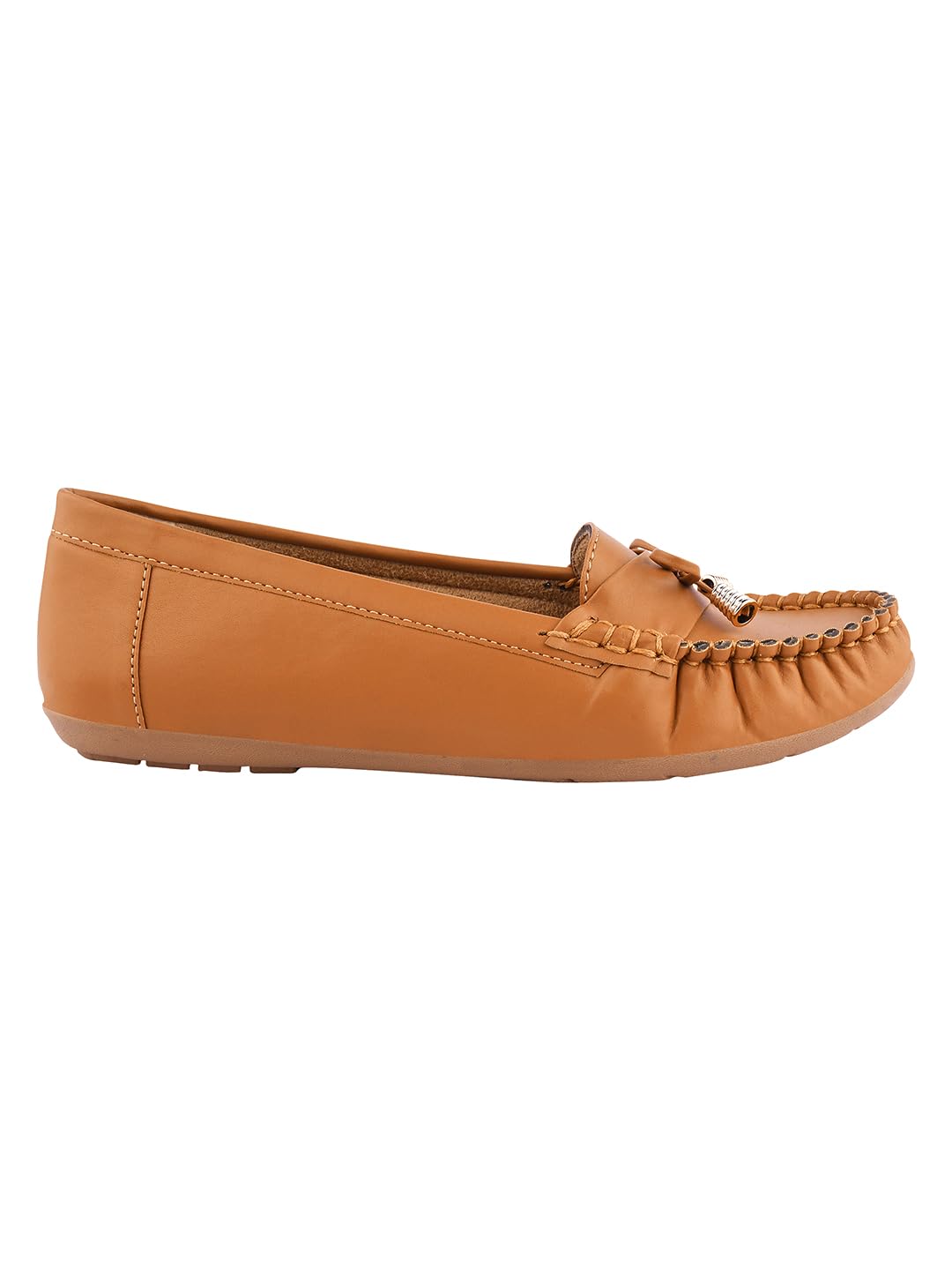 Women's Tan Stylish Casual Loafers | Comfortable Slip-On Flat Shoes with Bow Design & Soft Sole for Daily Footwear EU39