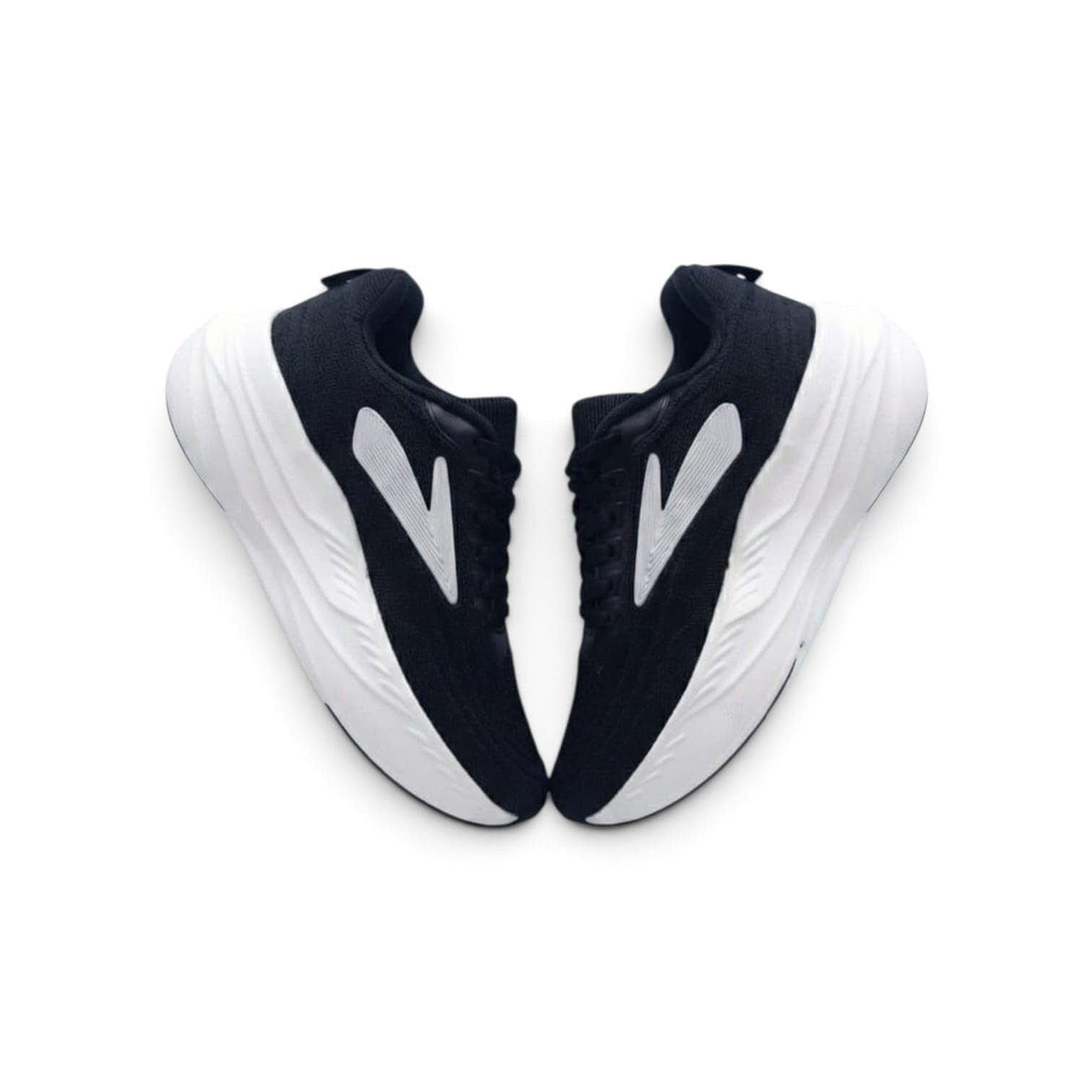 Men's Black Lace-Up Running Sneakers with White Sole - Image 2