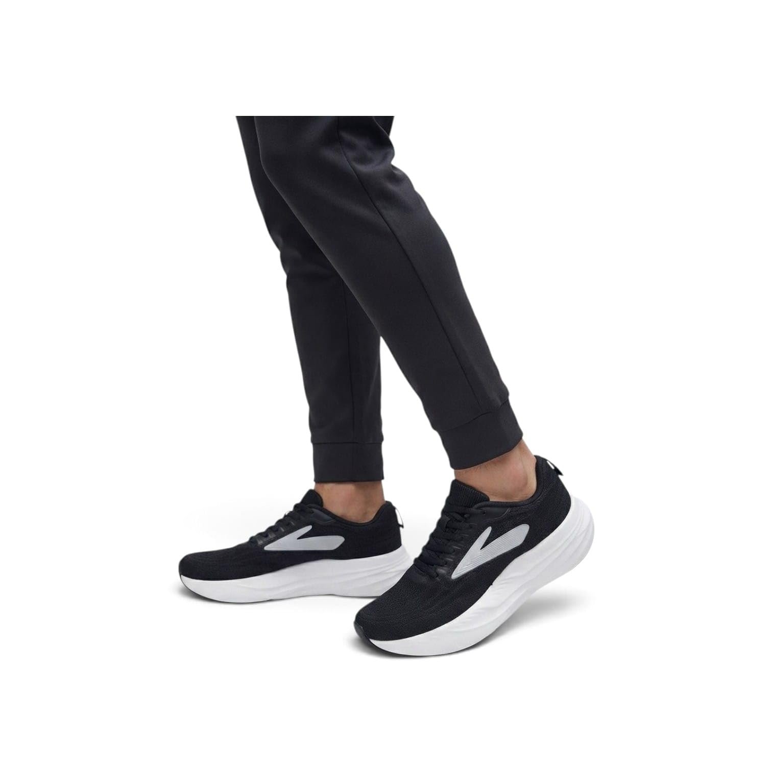 Men's Black Lace-Up Running Sneakers with White Sole - Image 3