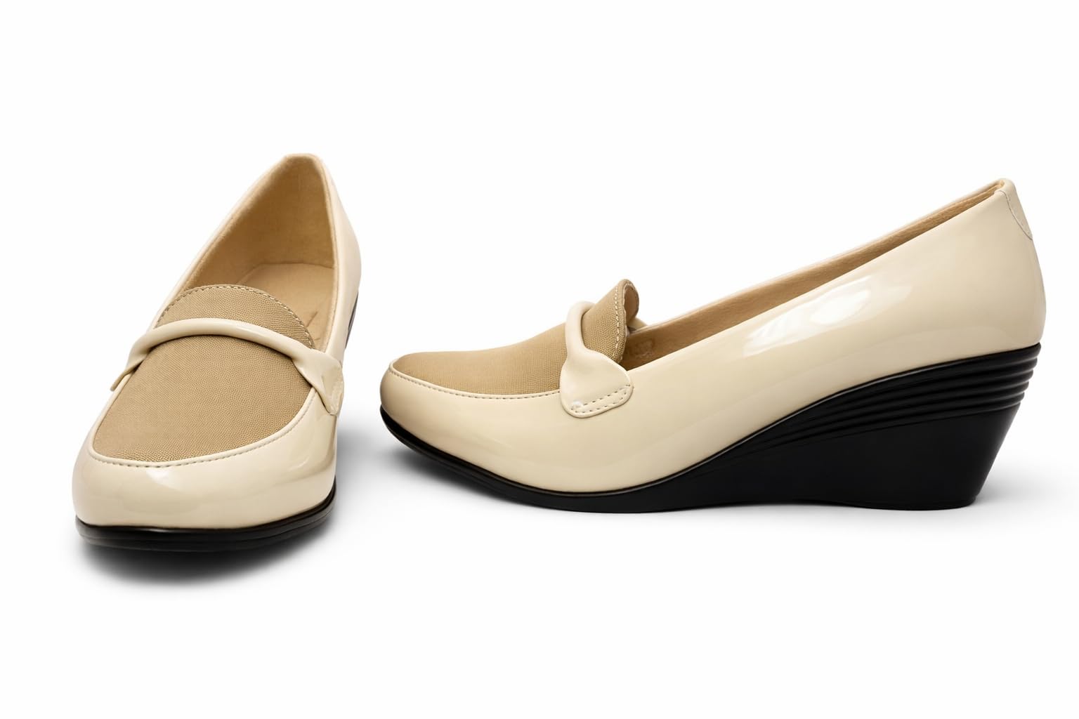 Hey LaVida Women's Wedge Heel Loafer, Beige, Glossy Finish, Cushioned Insole, Slip-On for Office & Casual Wear
