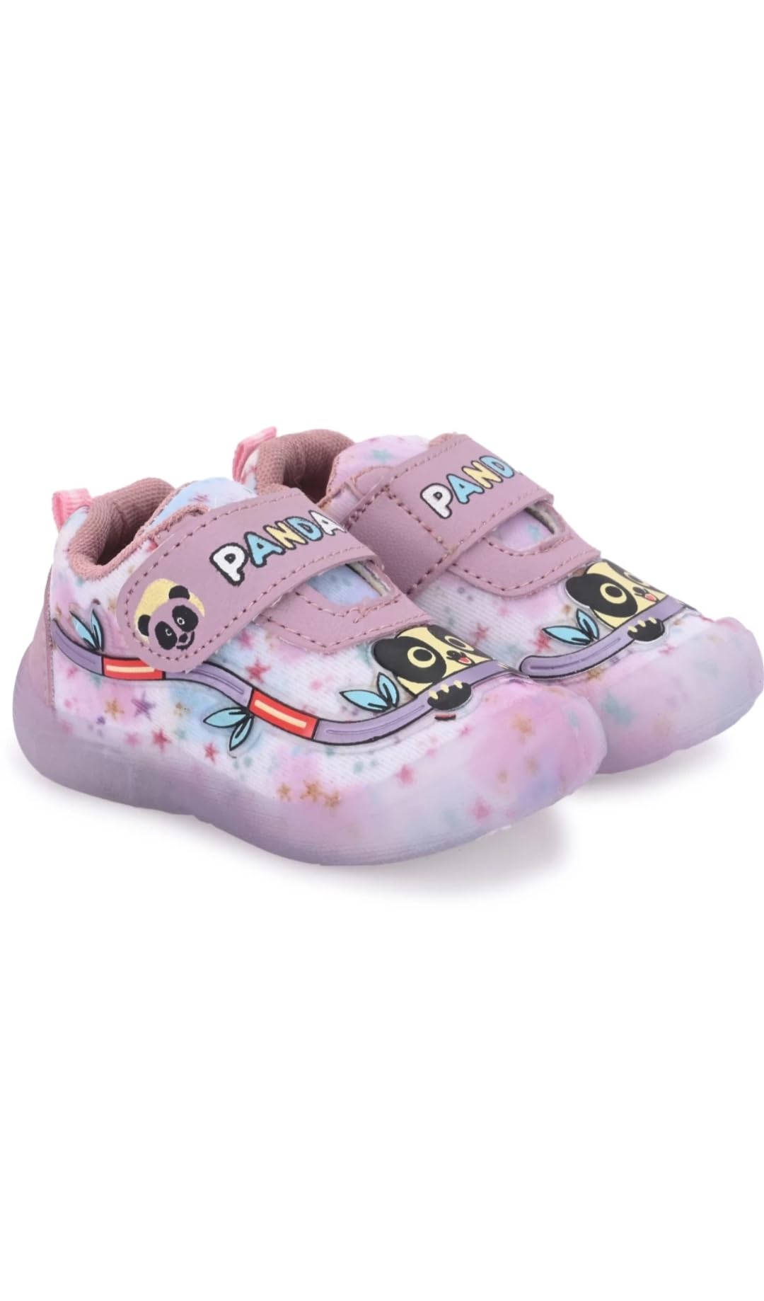 Kids Light-Up Sneakers with Panda Design, Pink Straps, LED Multicolour Lights, Tie-Dye Pattern (Onion, UK Footwear Size System, Toddler, Age Range, Medium, 12 Months, 15 Months) - Image 4