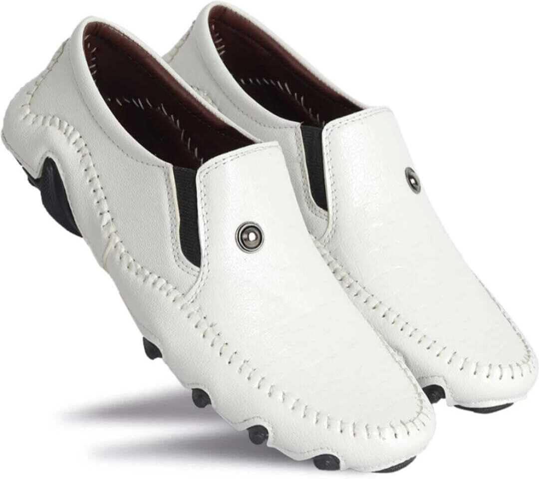 Synthetic Leather Comfortable Loafers for Men (White, 10)