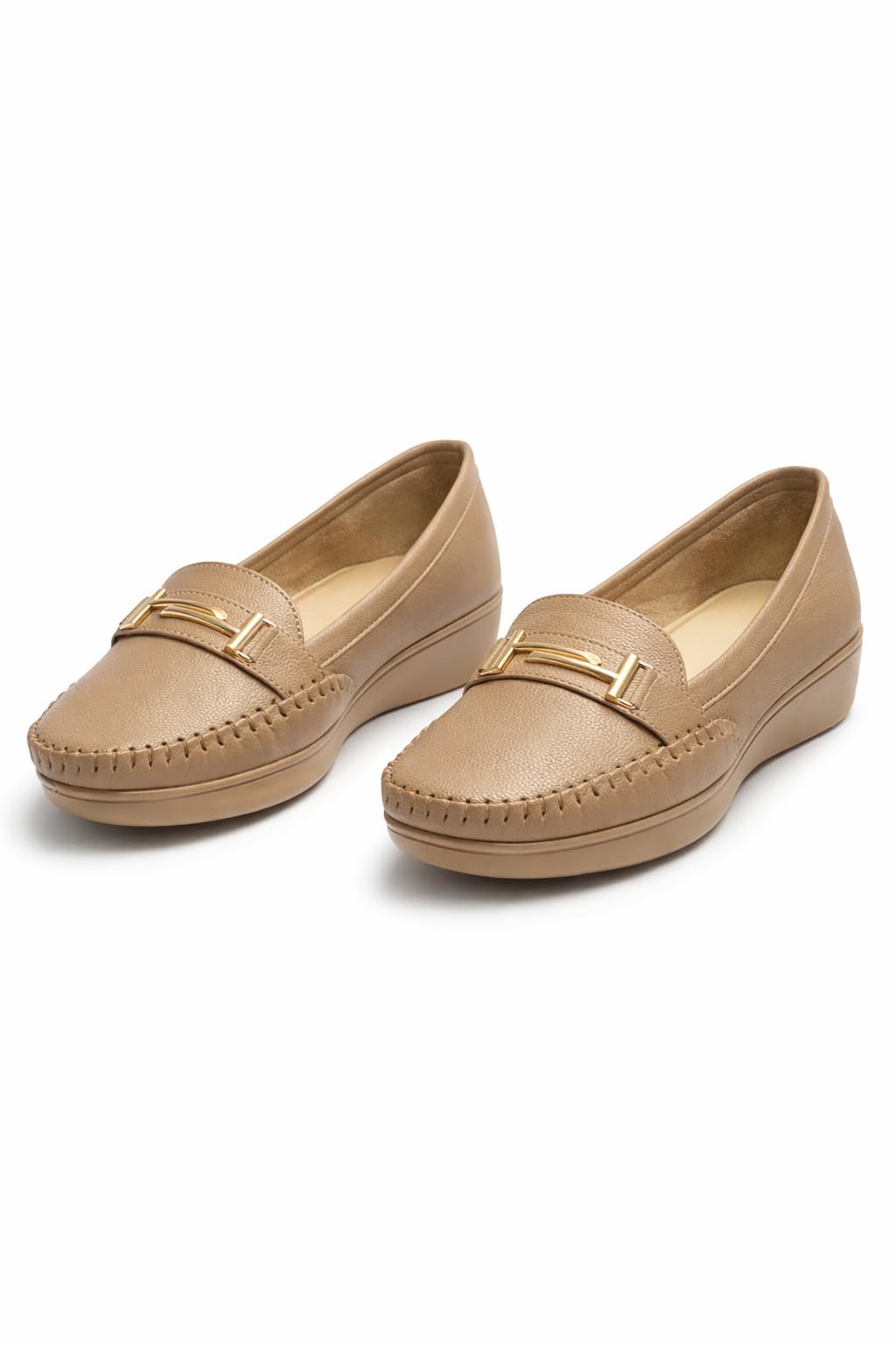 Hey LaVida Women's Slip-On Loafer, Beige, Soft Cushioned Insole, Low Wedge Heel, Lightweight, Office