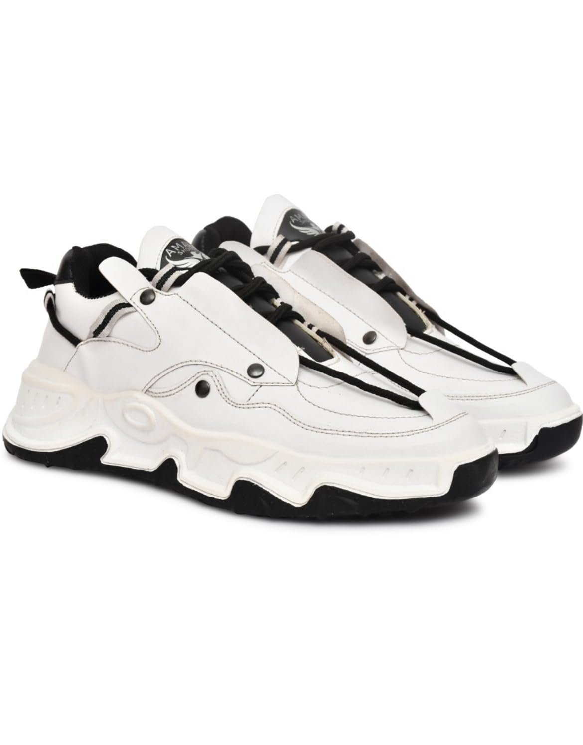 Men's White and Black Sports Shoes with Chunky Sole (White, UK Footwear Size System, Adult, Men, Numeric, Medium, 8)