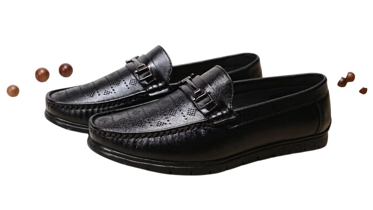 Classic Driving Loafer, Full-Grain Leather, Slip-On, Perforated, Non-Slip Sole, Men's (Black, UK Footwear Size System, Adult, Men, Numeric, Medium, 6)