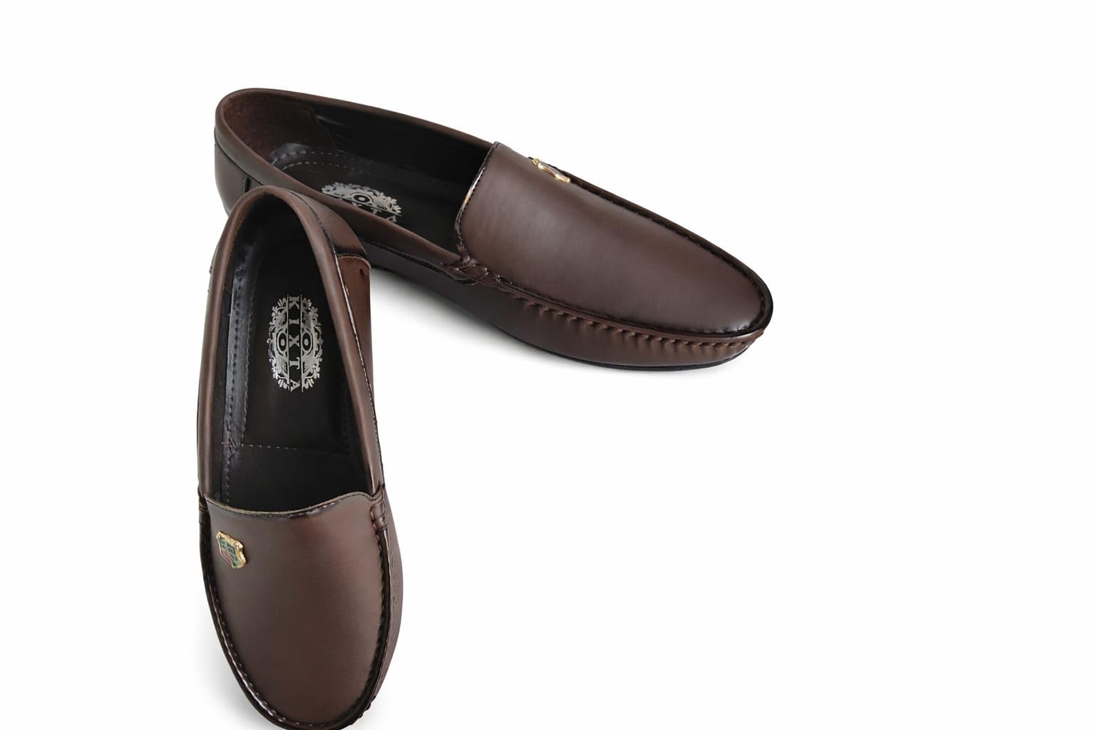Men's Slip-On Loafers, Faux Leather, Moccasin Style, Crest Emblem, Casual Driving Shoes, Black and Brown (ti Star Coffee-Lofer, UK Footwear Size System, Adult, Men, Numeric, Medium, 8)