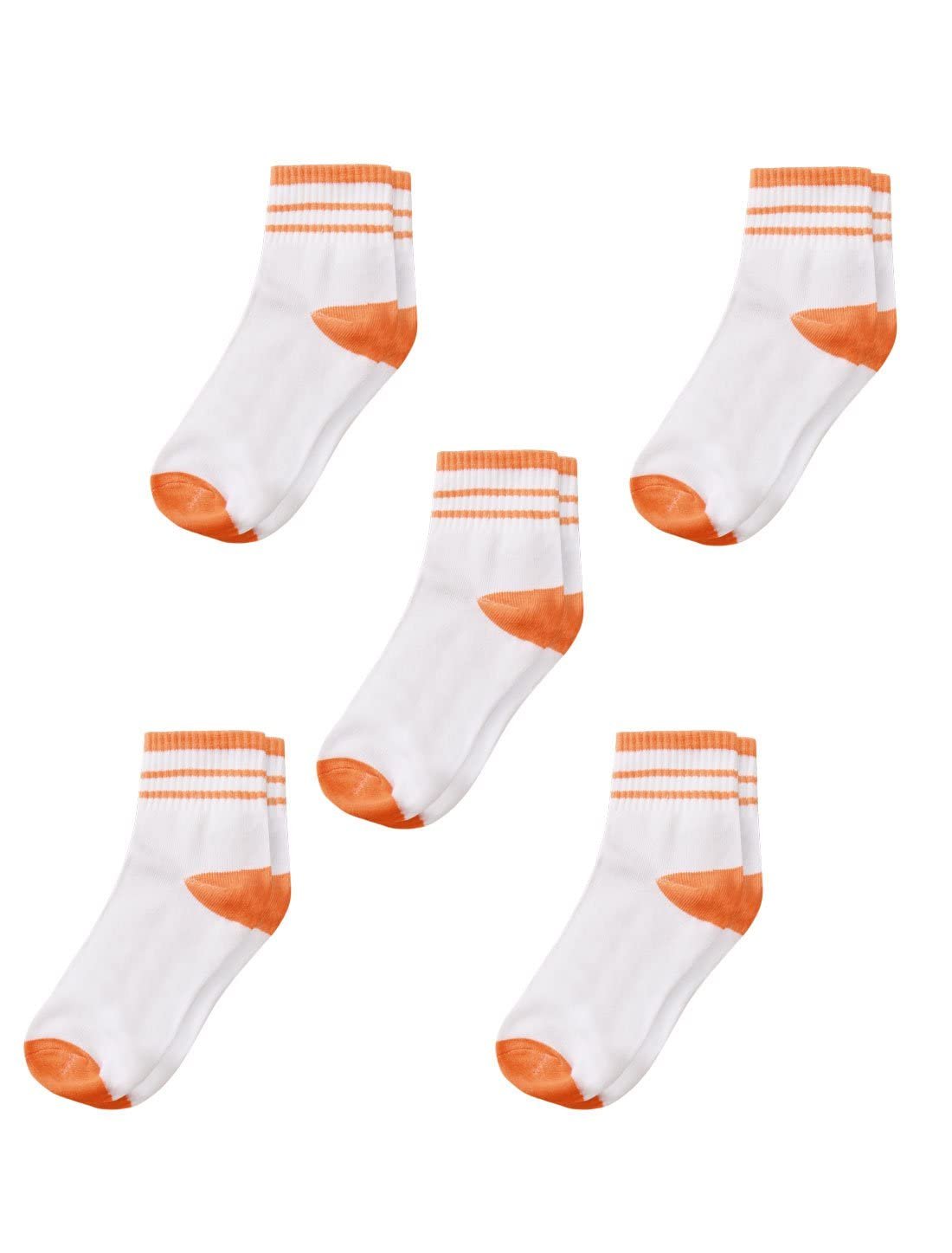 KTM Healthcare® Small, Orange : Women Contrast Color Ankle Length Crew Socks 5 Pairs 7-9