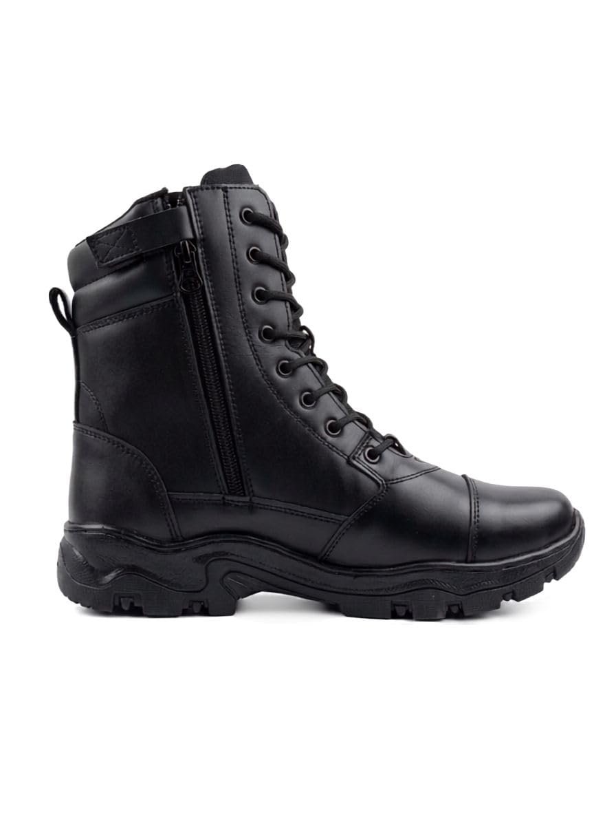 High Ankle Tactical Military Boots for Men | Duty Shoes with PU Sole, Double Stitch Construction & Cushioned Collar | Lace-Up Outdoor Boots for Security, Trekking, Training, Riding, Travel & Field Activities UK Size 9
