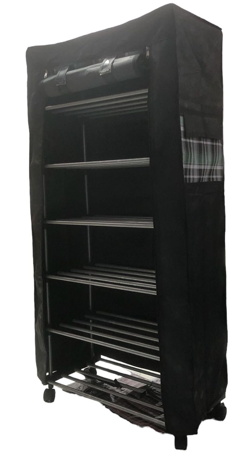 Multipurpose 6-Layer Shoe Rack Organizer with Wheels & Dustproof Zip Cover | Portable Smart Storage Rack for Shoes, Bags & Accessories | Easy to Move, Metal & Plastic Construction, Multicolour