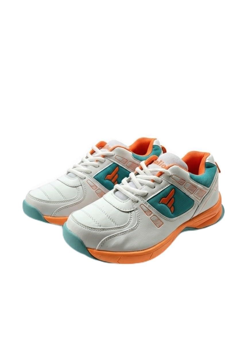 Frolic Cricket Shoes for Men | Lightweight Grip Shoes | White Orange | UK 7