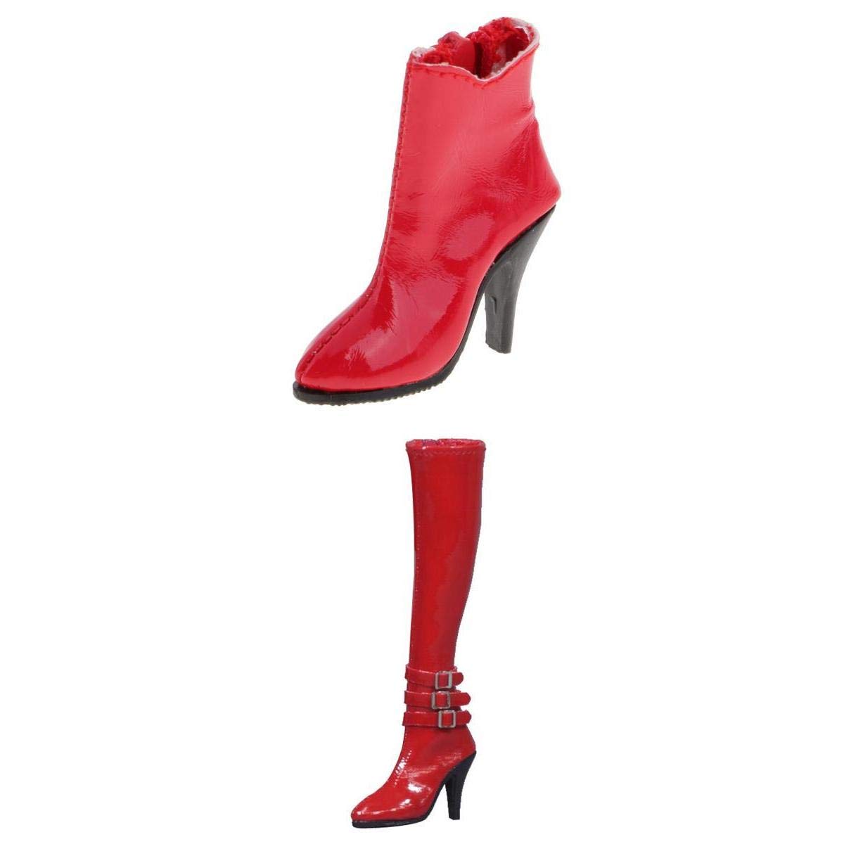 Red 1/6 Zip Up High Heeled Long&Ankle Boots Shoes for 12'' Action x2 (19465550LRDES)