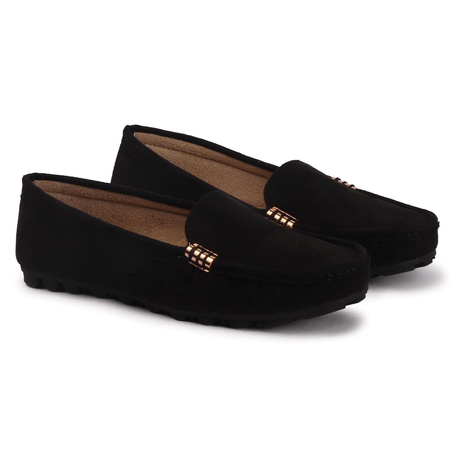 Women's Synthetic Solid TPR Sole Slip-On Front Closed Flat Casual Loafers Shoes for Girls and Women Black