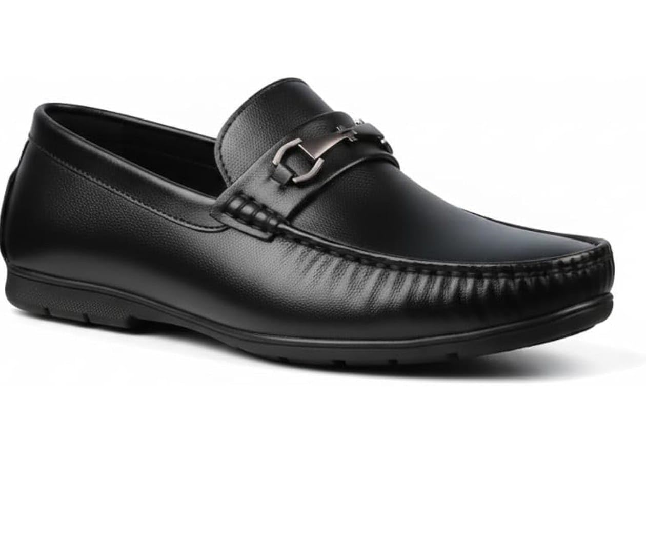 Men's Black Loafer Shoes with Metal Horsebit Detail