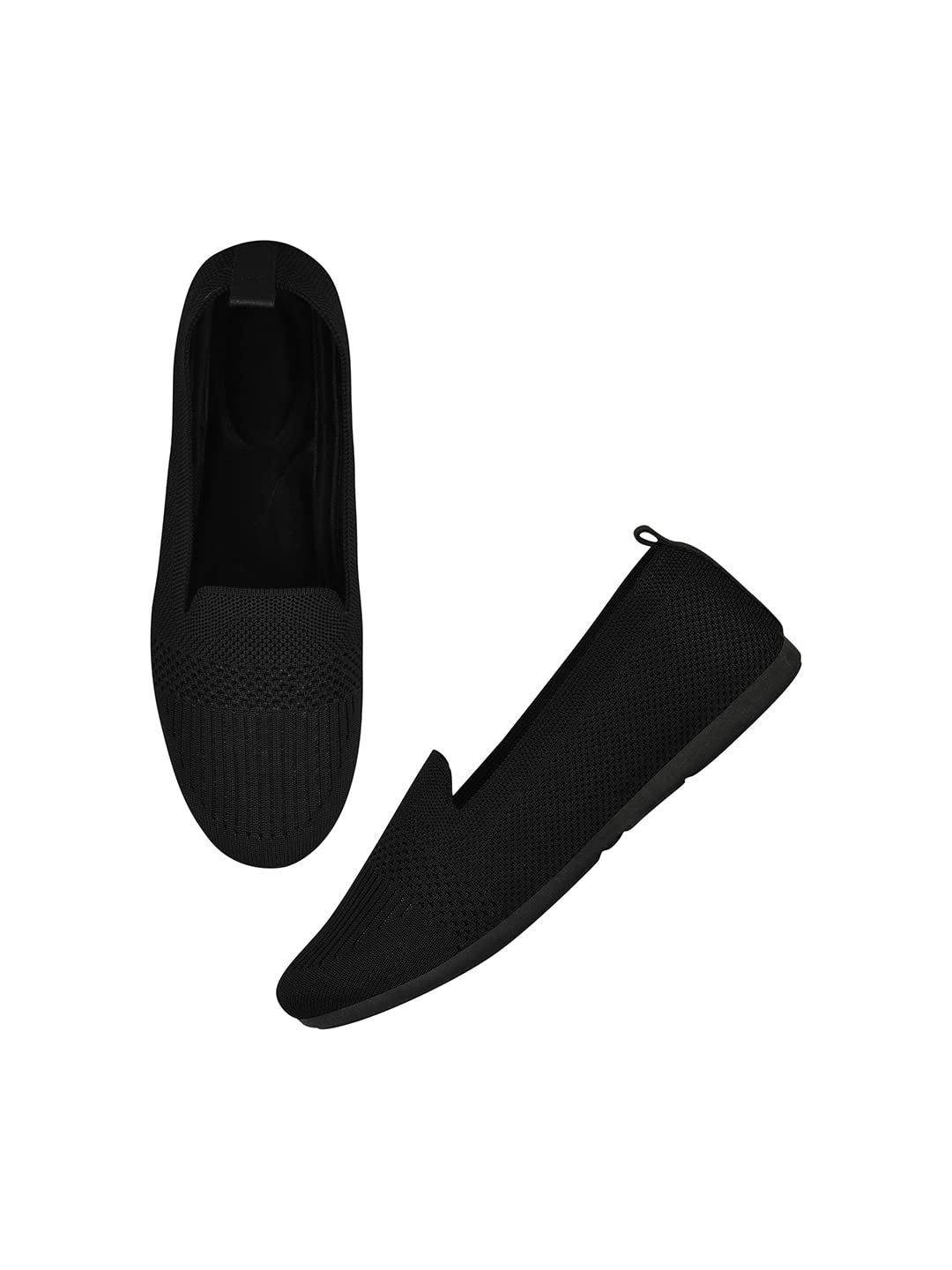 Selfiee Women Bellies Shoes Casual Slip On Flat Loafer Shoes For Daily Walking Black