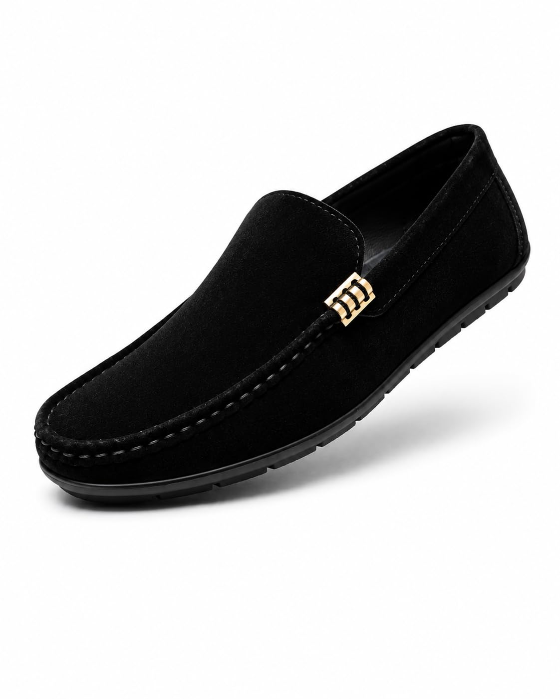 JAVORA Men's Black Velvet Loafers for Men | Slip On Casual Moccasin Shoes | Lightweight Comfortable Driving Shoes with Metal Buckle