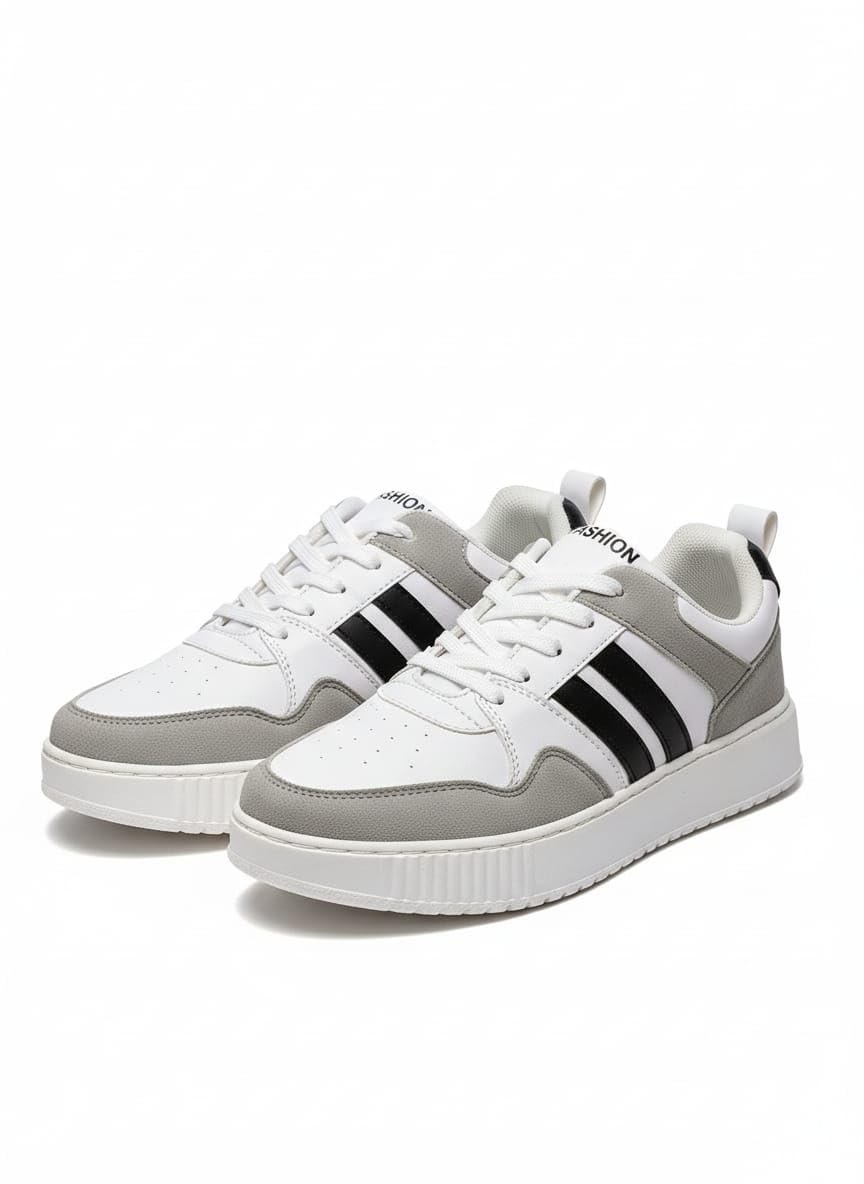 Men's Casual Sneakers | Lightweight Sports Shoes Stylish White Grey Lace-Up Shoes with Comfortable Sole. (UK Footwear Size System, Adult, Men, Numeric, Medium, 10)
