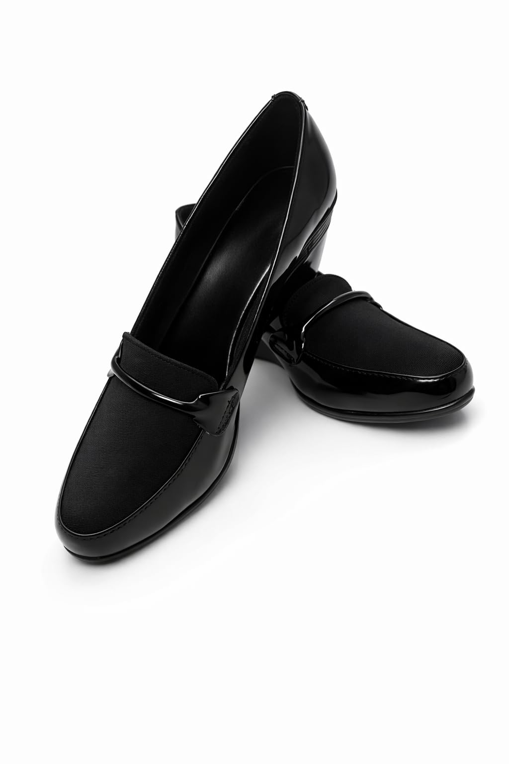 Hey LaVida Women's Wedge Heel Loafer, Black, Glossy Finish, Cushioned Insole, Slip-On for Office & Casual Wear - Image 2