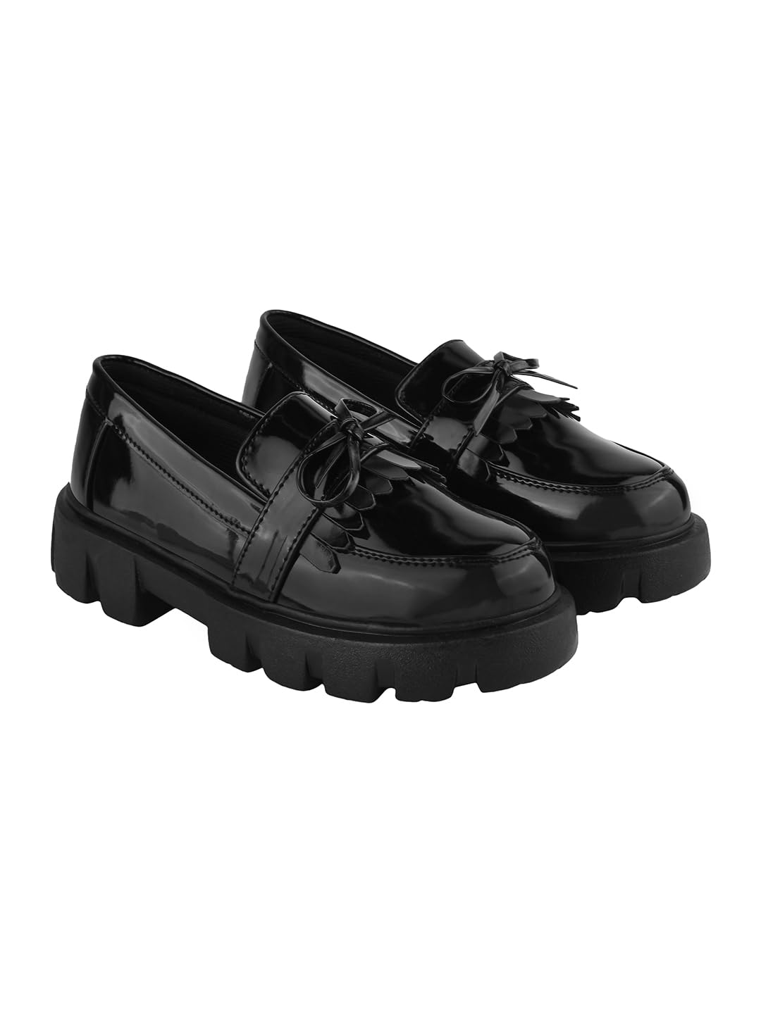Front Tie Detailed Black Loafers for Women & Girls-EU40