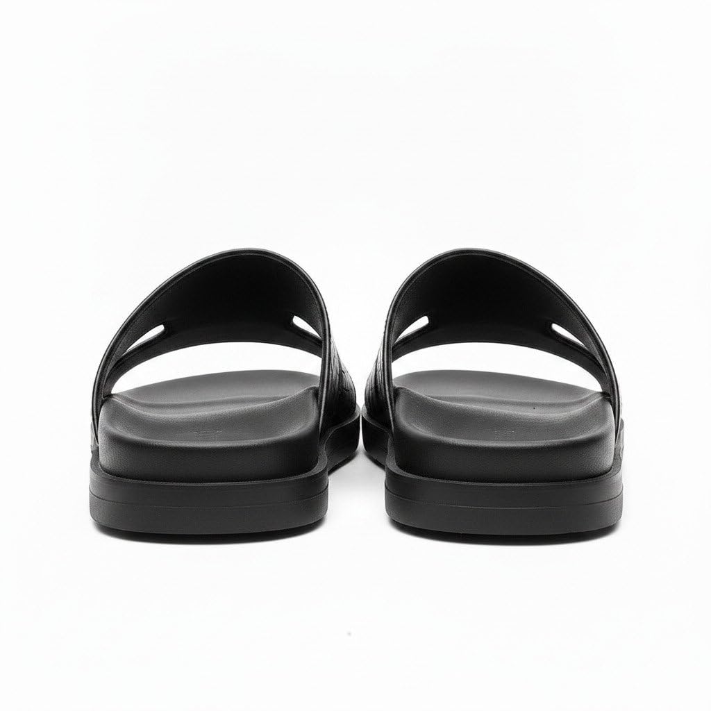 Men’s Black Crocodile Textured Leather Slides | Premium Open Toe Slip-On Sandals | Luxury Casual Comfort Slippers for Men - Image 3