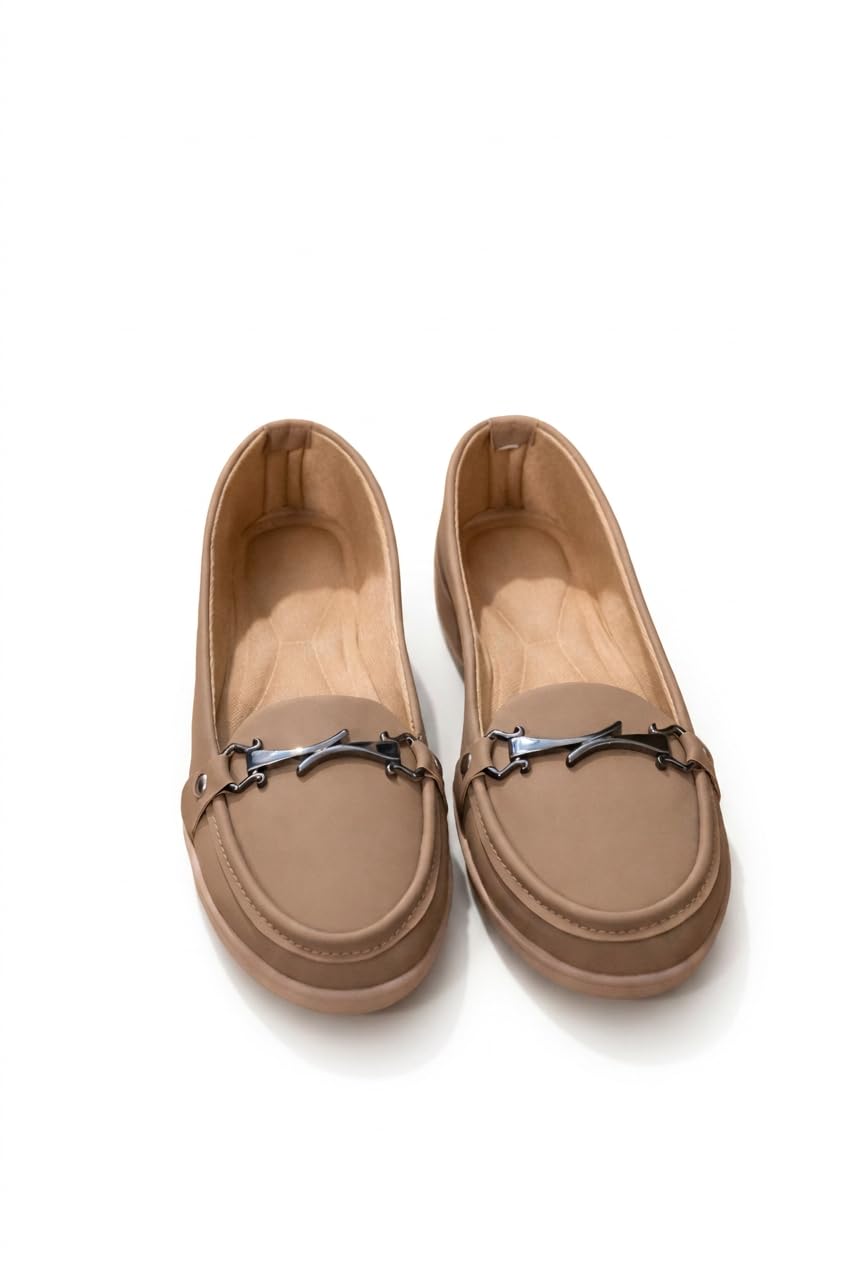 Women's Loafer Shoes with Chain Detail, Slip-On Casual Comfort Flats with Wedge Sole