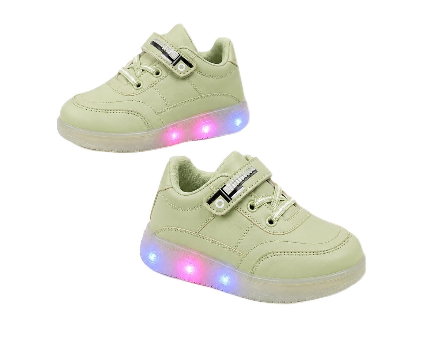 Kids Sneakers Shoes with LED Light, Hook and Loop Closure, White